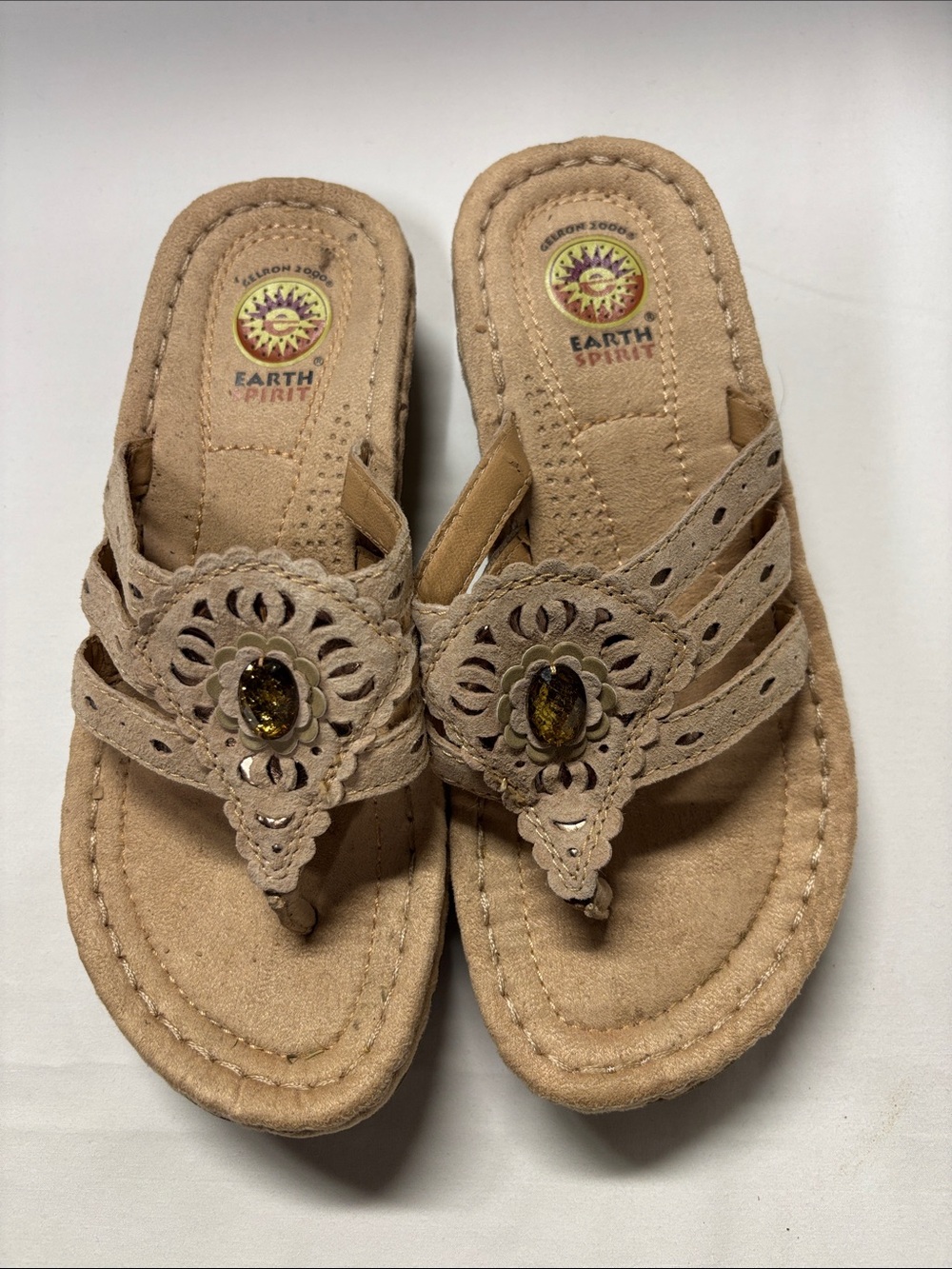 Earth Spirit Taupe Floral Jewel Thong Sandals